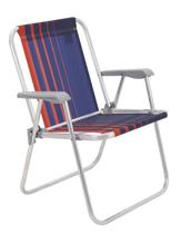Cadeira de praia tramontina samoa alta em alumínio com assento azul escuro e laranja