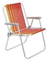 Cadeira de praia tramontina samoa alta em alumínio com assento laranja e amarelo