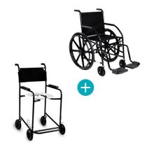 Cadeira de rodas 101 nylon preta com cadeira de banho 201 preta cds