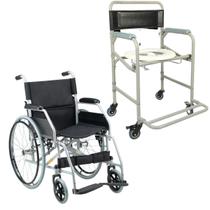 Cadeira de Rodas Dobravel Aço Carbono até 100kg D100 Cadeira de Banho com Rodas D40 Dellamed