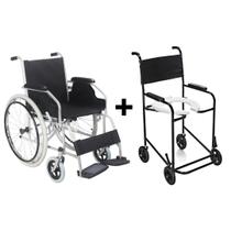 Cadeira De Rodas Dobrável D100 Dellamed Com Cadeira de Banho Kit Mobilidade Cadeira De Rodas Dobrável D100 Dellamed Com Cadeira de Banho Kit Mobilidade