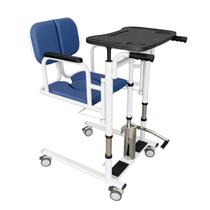 Cadeira de Transferência Móvel com Rodízios, Mesa de Refeição, Suporte para Acessórios, Estrutura Branca e Estofado Azul