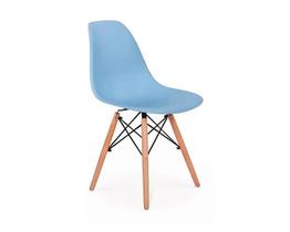 Cadeira decor assento em pp na cor azul, base estilo eiffel madeira