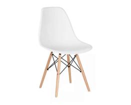 Cadeira decor assento em pp na cor branca, base estilo eiffel madeira