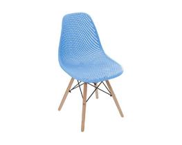 Cadeira decorativa assento em pp na cor azul,base estilo eiffel,com armacao de madeira.