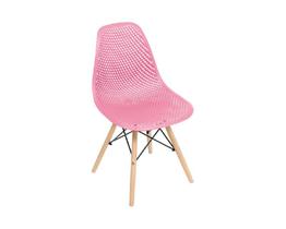 Cadeira decorativa assento em pp na cor rosa,base estilo eiffel,com armacao de madeira.
