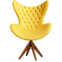Cadeira Decorativa Com Capitonê Big Egg Amarela Giratória Madeira - Clefatos