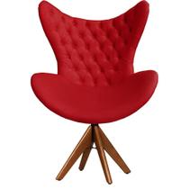 Cadeira Decorativa Com Capitonê Big Egg Vermelha Giratória Madeira - Clefatos
