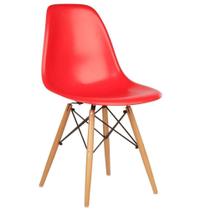 Cadeira Decorativa Eiffel Charles Eames F03 Vermelho com Pés de Madeira - Lyam Decor