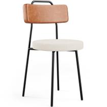 Cadeira Decorativa Estofada Para Sala De Jantar Barcelona L02 material sintético Camel Linho Cru - Lyam
