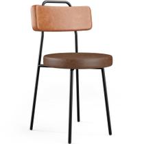 Cadeira Decorativa Estofada Para Sala De Jantar Barcelona L02 material sintético Camel Marrom - Lyam