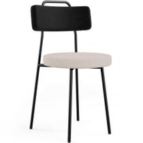 Cadeira Decorativa Estofada Para Sala De Jantar Barcelona L02 material sintético Preto Linho Bege - Lyam