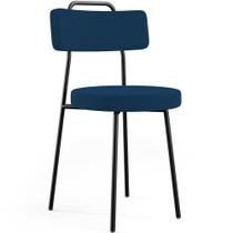 Cadeira Decorativa Estofada Para Sala De Jantar Barcelona L02 Suede Azul Marinho - Lyam Decor