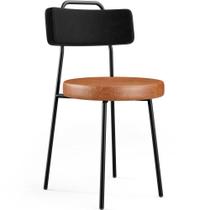 Cadeira Decorativa Estofada Para Sala De Jantar Barcelona L02 Tecido Sintético Preto Camel - Lyam