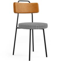 Cadeira Decorativa Estofada Para Sala De Jantar Barcelona L02 Tecido Sintético Whisky Pied Poule - Lyam