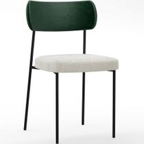 Cadeira Decorativa Estofada Para Sala De Jantar Melina L02 Facto Verde Musgo Bouclê Creme - Lyam Decor