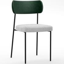 Cadeira Decorativa Estofada Para Sala De Jantar Melina L02 Fcato Verde Musgo Bouclê Cinza - Lyam Decor