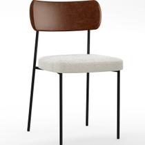 Cadeira Decorativa Estofada Para Sala De Jantar Melina L02 Sintético Marrom Bouclê Creme - Lyam Decor