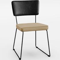 Cadeira Decorativa Estofada Sala Jantar Allana L02 material sintético Preto Linho Bege Escuro - Lyam Decor