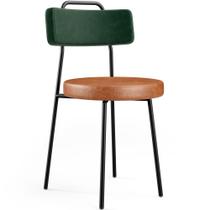 Cadeira Decorativa Estofada Sala Jantar Barcelona L02 Facto Verde Musgo material sintético Camel - Lyam