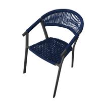 Cadeira Decorativa Joana em Corda Náutica e Base em Alumínio Preta/azul Marinho