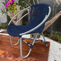 Cadeira Decorativa Julia em Corda Náutica e Base em Alumínio Cinza/azul Marinho