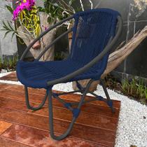 Cadeira Decorativa Julia em Corda Náutica e Base em Alumínio Preta/azul Marinho