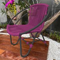 Cadeira Decorativa Julia em Corda Náutica e Base em Alumínio Preta/rosa