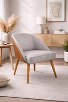 Cadeira Decorativa Lua para Sala de Estar ou Recepção Tecido Linho com Encosto material sintético Cappuccino Cor:Branco