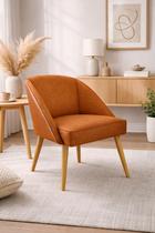 Cadeira Decorativa Lua para Sala de Estar ou Recepção Tecido Linho com Encosto material sintético Conhaque Cor:Conhaque