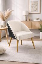 Cadeira Decorativa Lua para Sala de Estar ou Recepção Tecido Linho com Encosto material sintético Preto Cor:Branco
