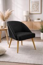 Cadeira Decorativa Lua para Sala de Estar ou Recepção Tecido Linho com Encosto material sintético Preto Cor:Branco