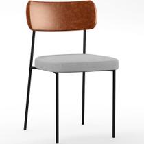 Cadeira Decorativa Para Sala De Jantar Melina L02 material sintético Camel Linho Cinza - Lyam Decor