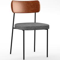 Cadeira Decorativa Para Sala De Jantar Melina L02 Sintético Camel Linho Cinza Escuro - Lyam Decor