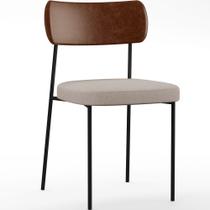 Cadeira Decorativa Para Sala De Jantar Melina L02 Sintético Marrom Linho Bege - Lyam Decor