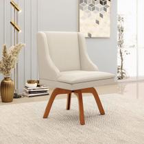Cadeira Decorativa Sala de Jantar Base Giratória de Madeira Firenze PU Bege/Natural G19 - Gran Belo Cadeira Decorativa Sala de Jantar Base Giratória de Madeira Firenze PU Bege/Natural G19 - Gran Belo