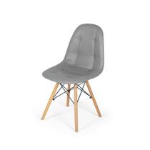 Cadeira Dkr Charles Eames Wood Estofada Botonê - Cinza