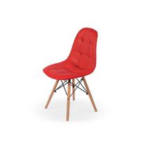 Cadeira Dkr Charles Eames Wood Estofada Botonê Vermelha