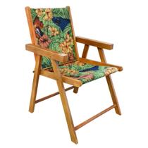 Cadeira Dobrável Balcony em Madeira e Tecido Floral para Área de Lazer