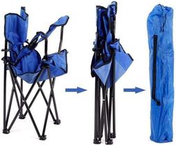 Cadeira Dobrável Com Porta Copo Portátil em Lona Cor Azul Suporta até 80kg
