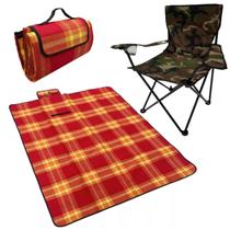 Cadeira Dobravel Portatil 150kg + Tapete Piquenique Bolsa