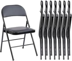 Cadeira dobrável Sweetcrispy Leather acolchoada, pacote com 8 unidades, metal preto