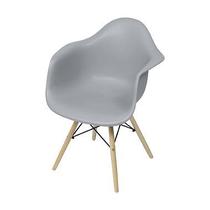 Cadeira Eames com Braços Cinza - Base Madeira Natural - Armazem Ecommerce