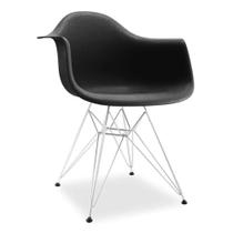 Cadeira Eames De Jantar com Braço Preta Ferro Cromado