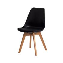 Cadeira Eames DKR 4 Pés Em Madeira - Assento Estofado Preto Cadeira Eames DKR 4 Pés Em Madeira - Assento Estofado Preto