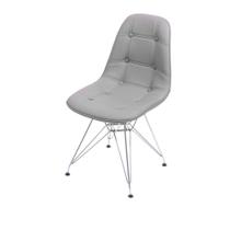 Cadeira Eames DKR Botonê Assento PU Cinza Base Cromada