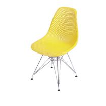 Cadeira Eames DSR Colmeia Polipropileno Amarela Base Metal Cromada