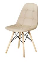 Cadeira Eames Eiffel Assento cor Nude com Botone e Base em Madeira - 44991 Cadeira Eames Eiffel Assento cor Nude com Botone e Base em Madeira - 44991