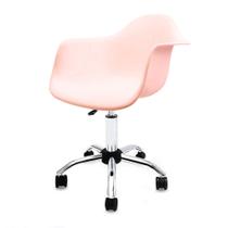 Cadeira Eames Office Com Braço Rosa Empório Tiffany Base Em Aço Cromado