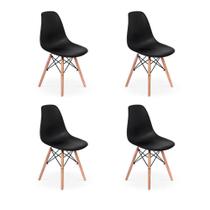 Cadeira Eames Preta Pés de Madeira Kit com 4 Unid